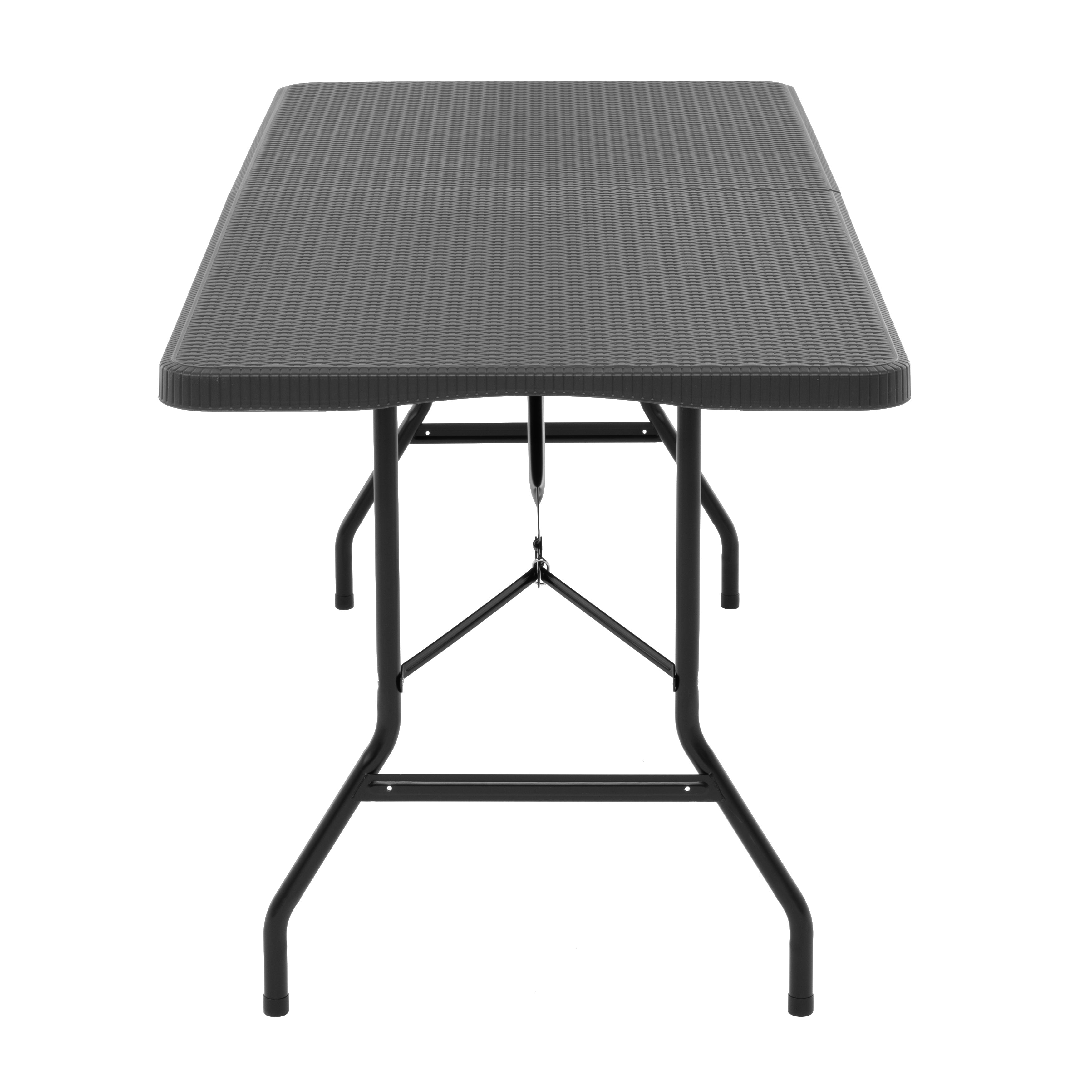 VESTIAMO CASA GIARDINO - Tavolo da giardino Richiudibile Grigio con finitura effetto Rattan - h74x180x74 cm